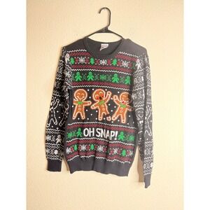 Well Worn Holiday Sweater XL Mens Oh Snap Ugly Christmas Gingerbread Black